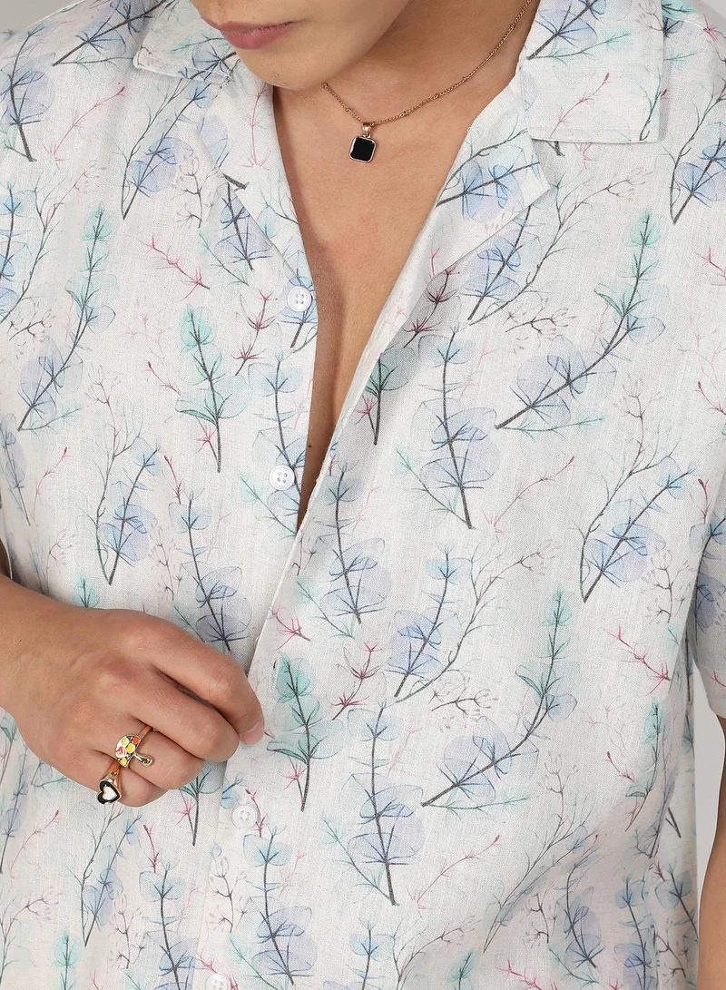 CAHOOT  Men's Ivory White & Icy Blue Flora Tint Shirt for Men | Best Price UAE