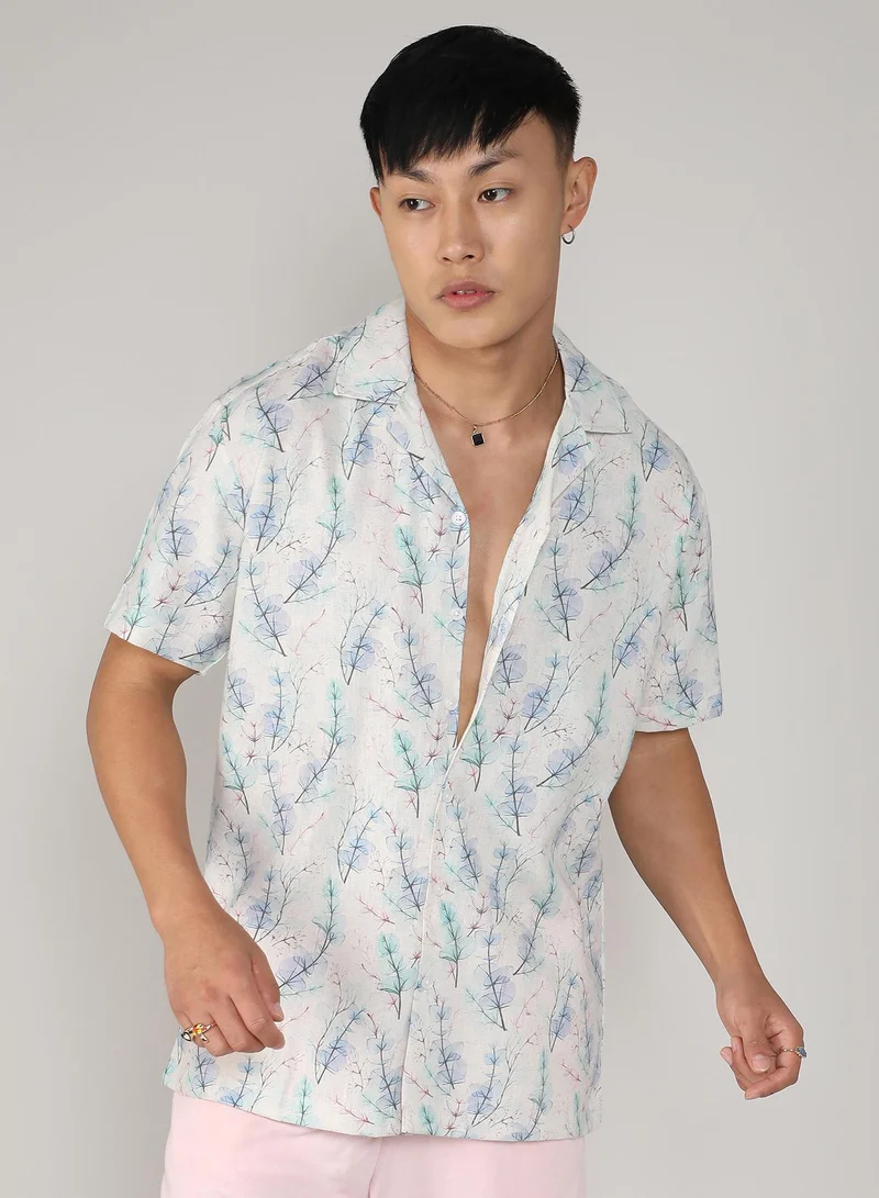 Men's Ivory White & Icy Blue Flora Tint Shirt
