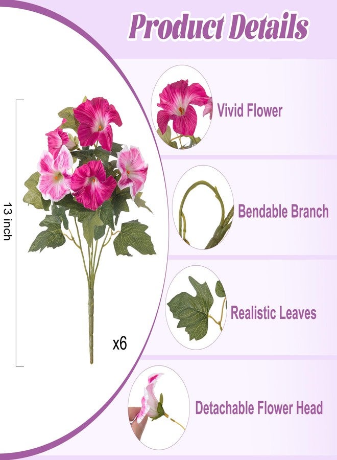 Ammyoo 6 Pcs Artificial Flowers Fake Petunias for Outdoors, Faux Flowers for Outdoor Planter, UV Resistant Realistic Fake Plants for Outside No Fade for Garden Porch Patio Indoor Room Decor(Fuchsia) - Image 2