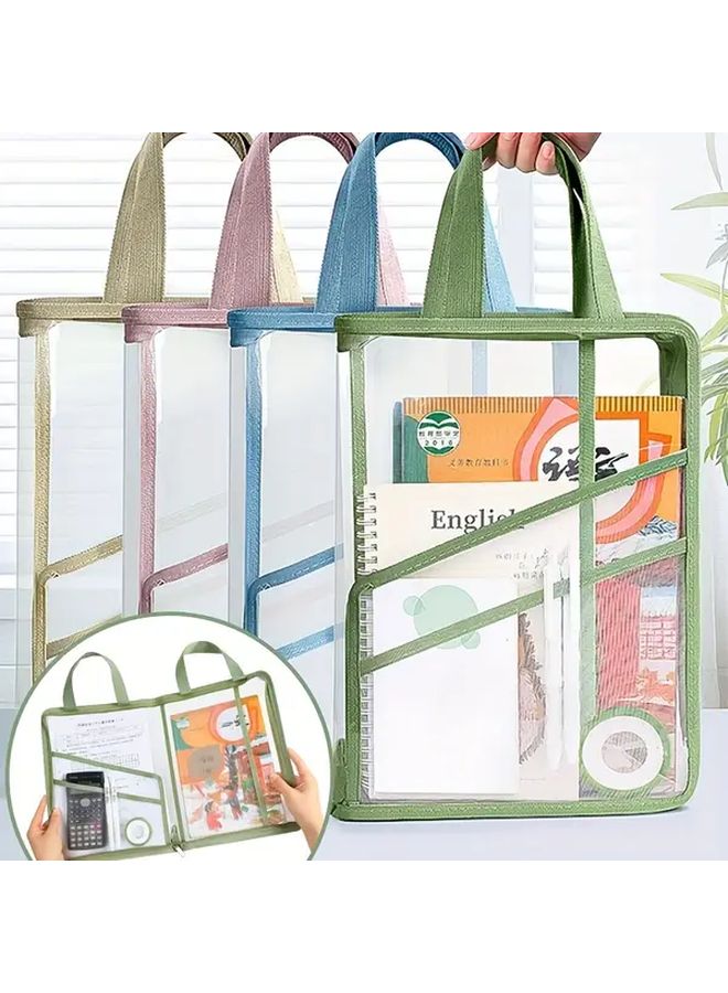 Blue A4 Transparent File Bag with Handle Large Capacity Document Organizer for Students - Image 1