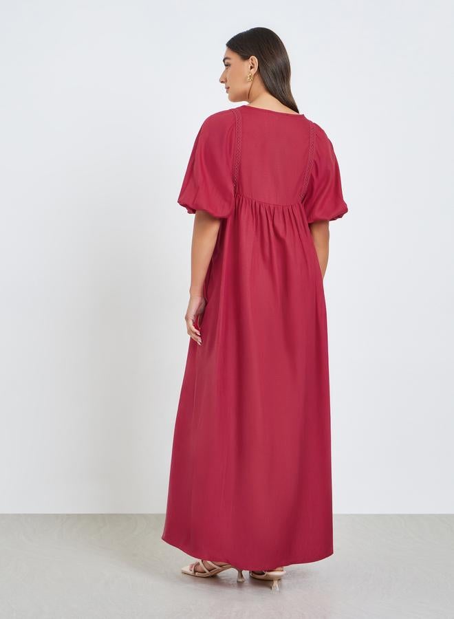 Styli Maroon V Neck Maxi Dress - Image 5