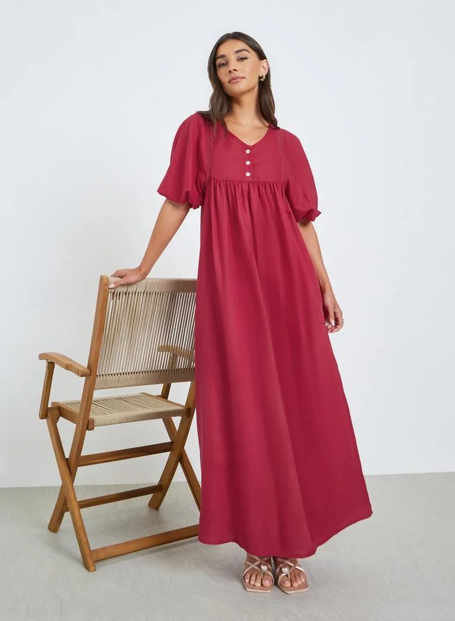 Styli Maroon V Neck Maxi Dress