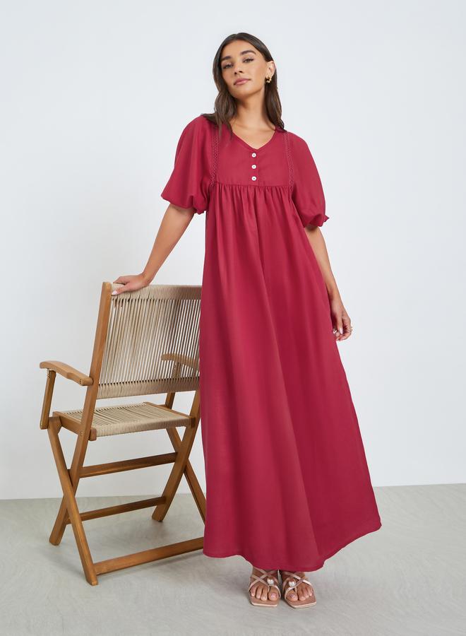 Styli Maroon V Neck Maxi Dress - Image 1