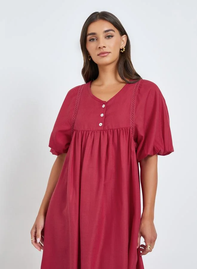 Styli Maroon V Neck Maxi Dress