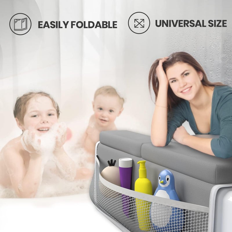 Kneelbow Baby Bath Kneeler and Elbow Rest Pad 2 Pieces Set with 3 Spacious Pocket to Organize Baby Acessories, 1.5" Thick Non-Slip, Soft, Fast-Drying Foldable Toddler Bath (Grey) - Image 4