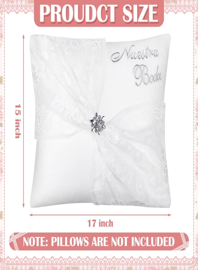 SmoothNovelty مجموعة SmoothNovelty من غطائي وسادة ركوع الزفاف، مقاس 17 × 15 بوصة، وسائد ركوع صلاة مطرزة لحفلات الزفاف، أغطية وسائد من الدانتيل الساتان المزين بزهور الكريستال، لتزيين حفلات الزفاف (كلاسيكية) - Image 2