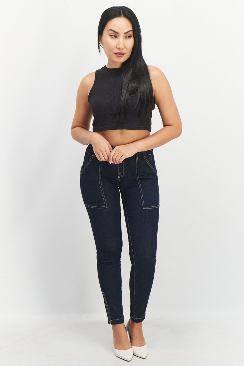 joie Women Skinny Fit Plain Stretchable Jeans, Navy Blue - Image 4