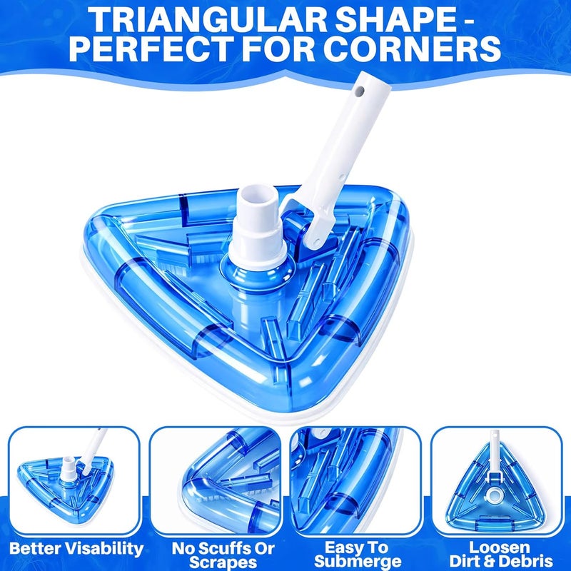 Tioncy 3 Pcs Pool Cleaning Kit Manual Pool Vacuum Head with Bottom Brushes, Large Brush and Skimmer Net Fine Mesh for Above Ground In-ground Ponds Spas Hot Tubs - Image 3
