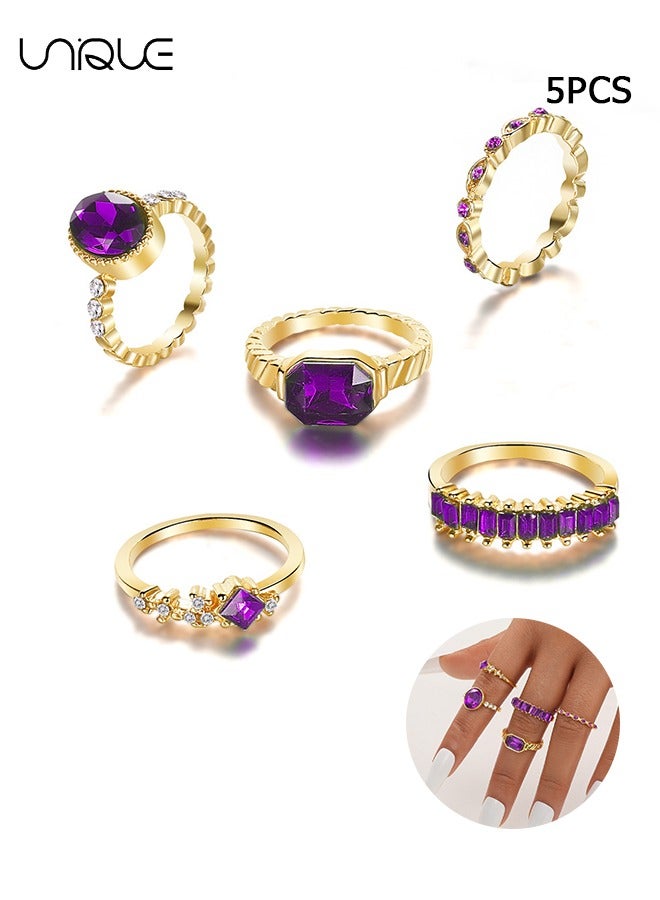 يونيك طقم خواتم - خاتم كريستال - خواتم ألماس عتيقة - خواتم بيضاوية - مجوهرات نسائية للبنات - خاتم أرجواني - Image 1