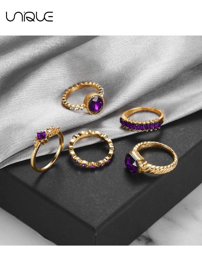 يونيك طقم خواتم - خاتم كريستال - خواتم ألماس عتيقة - خواتم بيضاوية - مجوهرات نسائية للبنات - خاتم أرجواني - Image 3
