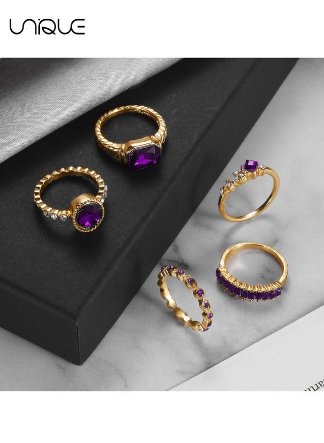 يونيك طقم خواتم - خاتم كريستال - خواتم ألماس عتيقة - خواتم بيضاوية - مجوهرات نسائية للبنات - خاتم أرجواني - Image 4