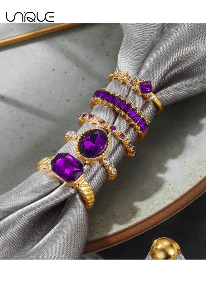 يونيك طقم خواتم - خاتم كريستال - خواتم ألماس عتيقة - خواتم بيضاوية - مجوهرات نسائية للبنات - خاتم أرجواني - Image 5