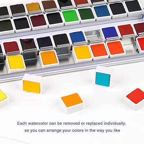 Paul Rubens Artist Grade Watercolor Paint, 48 Colors Solid Cakes with Palette and 100% Cotton Hot Press Watercolor Block for Artists, Beginners, Hobbyists, Students - Image 3