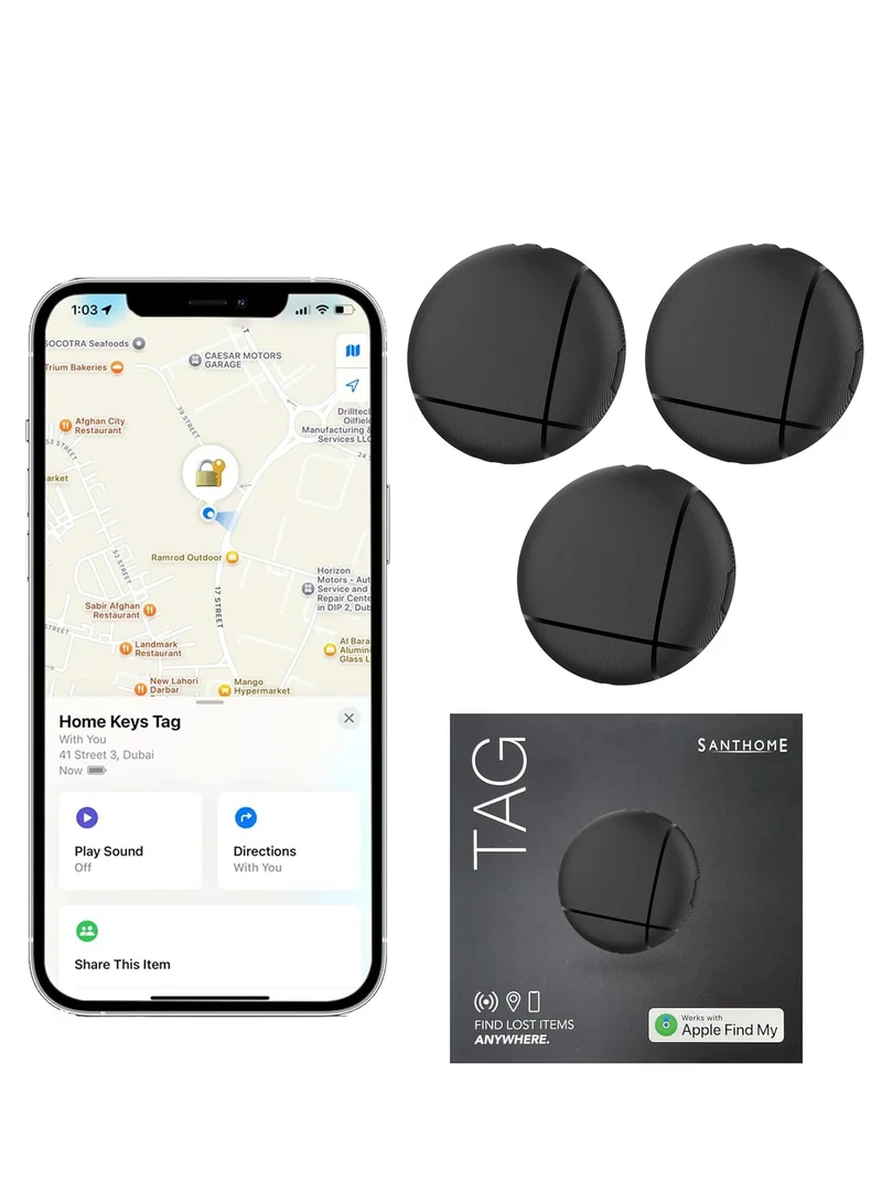 سانثوم علامة Santhome - جهاز تعقب العناصر المعتمد من MFI والمتوافق مع Apple Find My وKeychain وLuggage Finder وجهاز التتبع العالمي وبديل AirTag للمحافظ وحقائب الظهر والأشياء الشخصية (1)
