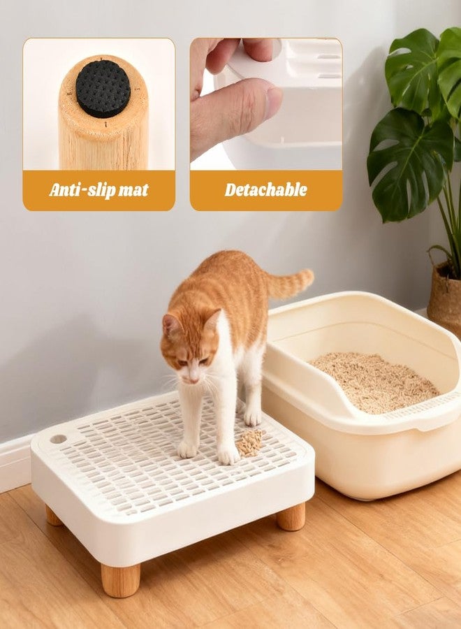 YOSINXU Litter Box Step with Litter Shovel, Box Ramp/Catcher with Wooden Base, Easy Cleaning with Filter Function Ideal for Cats Pedal Stool Kitten & Elderly Cats (Color:White) - Image 4