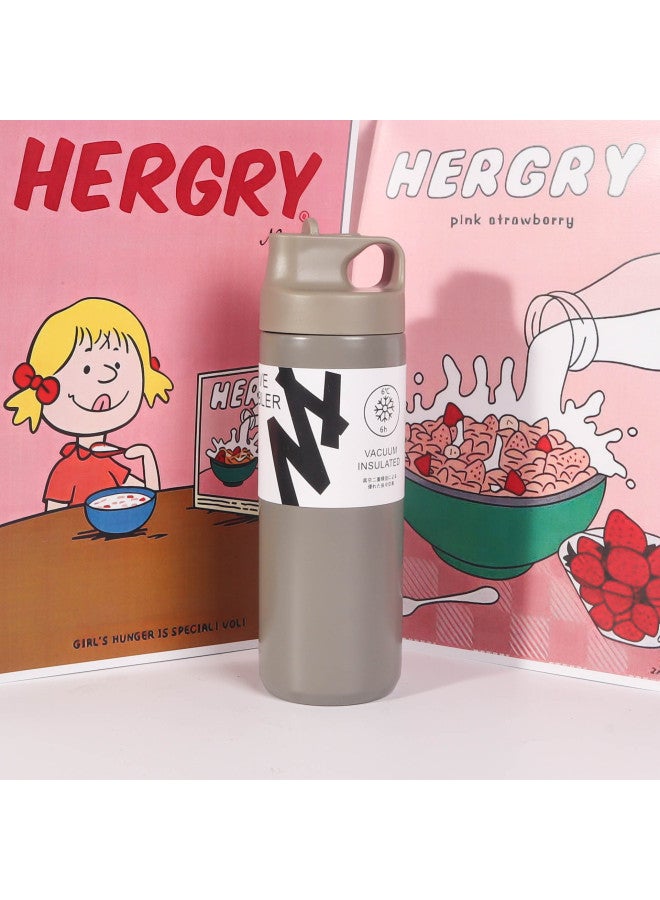 Gray Vacuum Cup Suction Nozzle Type Sports Water Cup Large Capacity Straw Cup Stainless Steel Outdoor Portable Coffee Cup Water Cup
