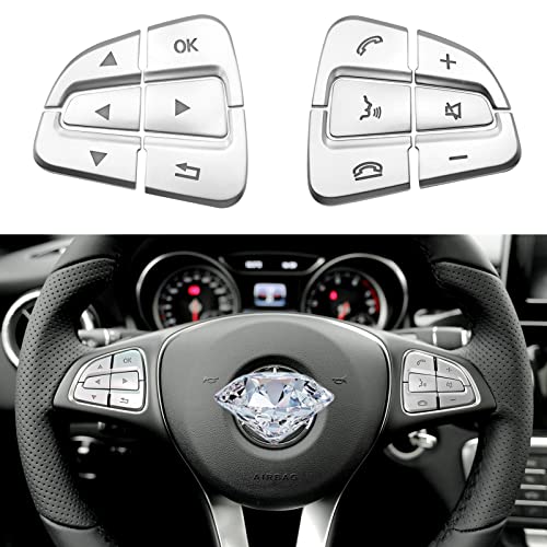 Moonlinks Steering Wheel Button Covers Trim Stickers Compatible with Mercedes Benz A B GLA CLA GLS GLE CLS SL Class,Steering Wheel Button lnner Decoration Sticker 12PCS,Chromed-Silver(Model B) - Image 1