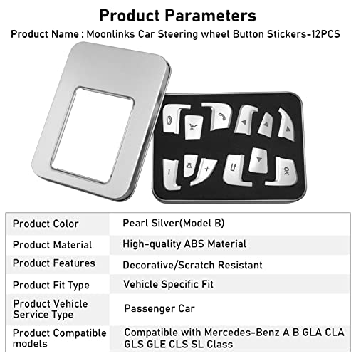 Moonlinks Steering Wheel Button Covers Trim Stickers Compatible with Mercedes Benz A B GLA CLA GLS GLE CLS SL Class,Steering Wheel Button lnner Decoration Sticker 12PCS,Chromed-Silver(Model B) - Image 2