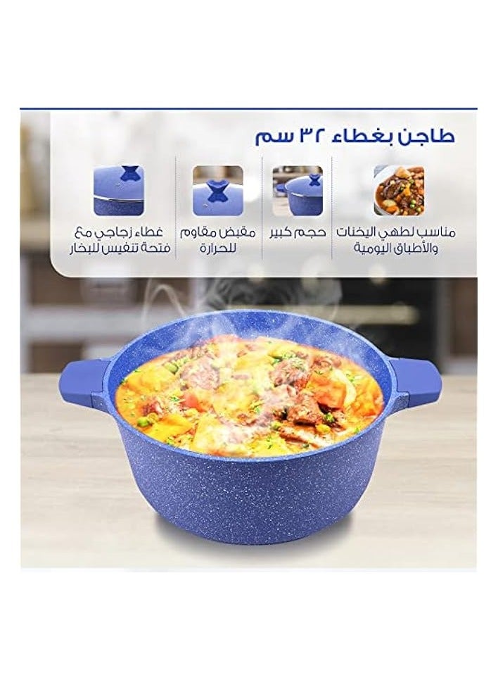 erorex Cooking Pot, 28cm Large Size casserole with Glass lid, Blue  - Image 3
