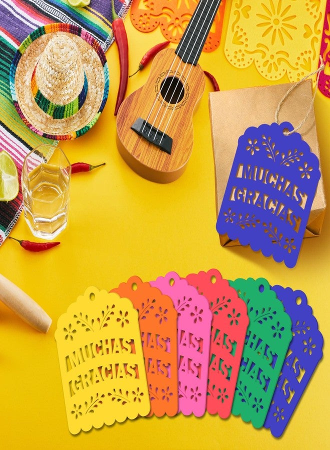 Fuyoooo 60 Pcs Cinco De Mayo Papel Picado Gift Tags Fiesta Mexican Party Favors Colorful Thank You Tags with String for Mexican Candy Bags, Baby Shower Party Decoration(Multicolor,Muchas Gracias) - Image 4