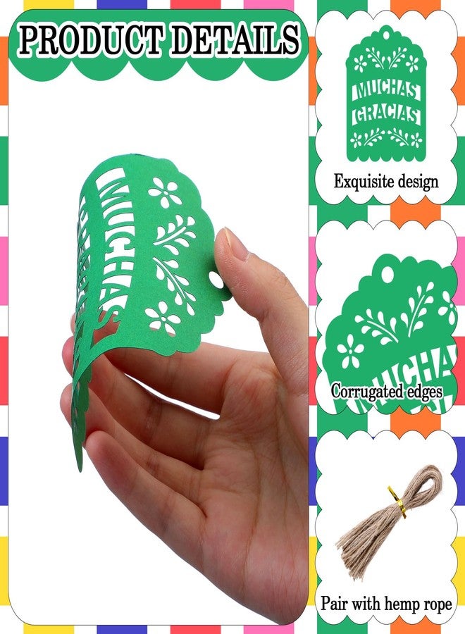 Fuyoooo 60 Pcs Cinco De Mayo Papel Picado Gift Tags Fiesta Mexican Party Favors Colorful Thank You Tags with String for Mexican Candy Bags, Baby Shower Party Decoration(Multicolor,Muchas Gracias) - Image 3