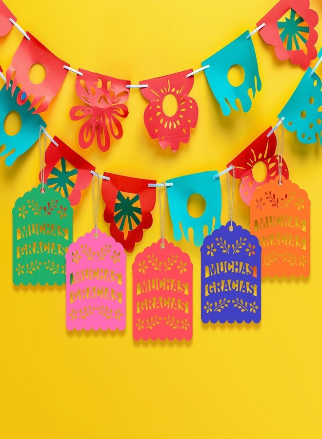 Fuyoooo 60 Pcs Cinco De Mayo Papel Picado Gift Tags Fiesta Mexican Party Favors Colorful Thank You Tags with String for Mexican Candy Bags, Baby Shower Party Decoration(Multicolor,Muchas Gracias) - Image 5