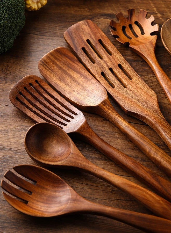 NAYAHOSE Wooden Kitchen Utensils Set, 11 Pcs Teak Wood Cooking Utensils Spoons Spatulas Spurtles Kit Non-stick Natural Kitchen Tools for Cooking - Image 4