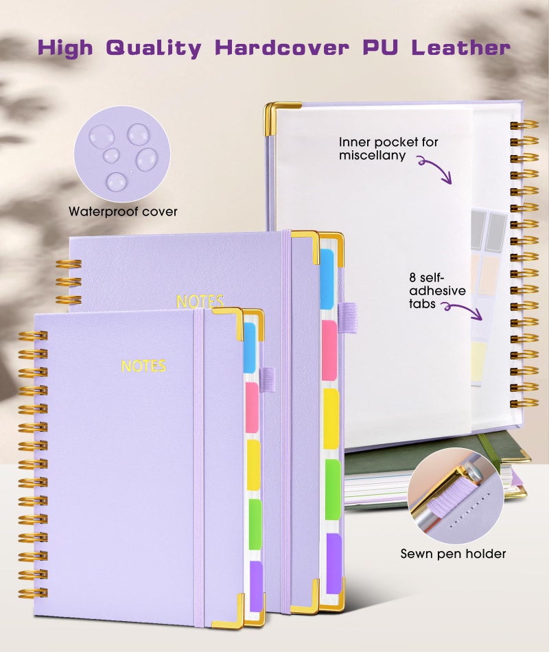 dilitego Hardcover Spiral Notebook journal with Removable Dividers Tabs, 300 Pages Leather 5 Subject Notebook College Ruled, 100GMS A5 Notebooks for Work School Note taking,Lined Journal for Women,A5 Purple - Image 3
