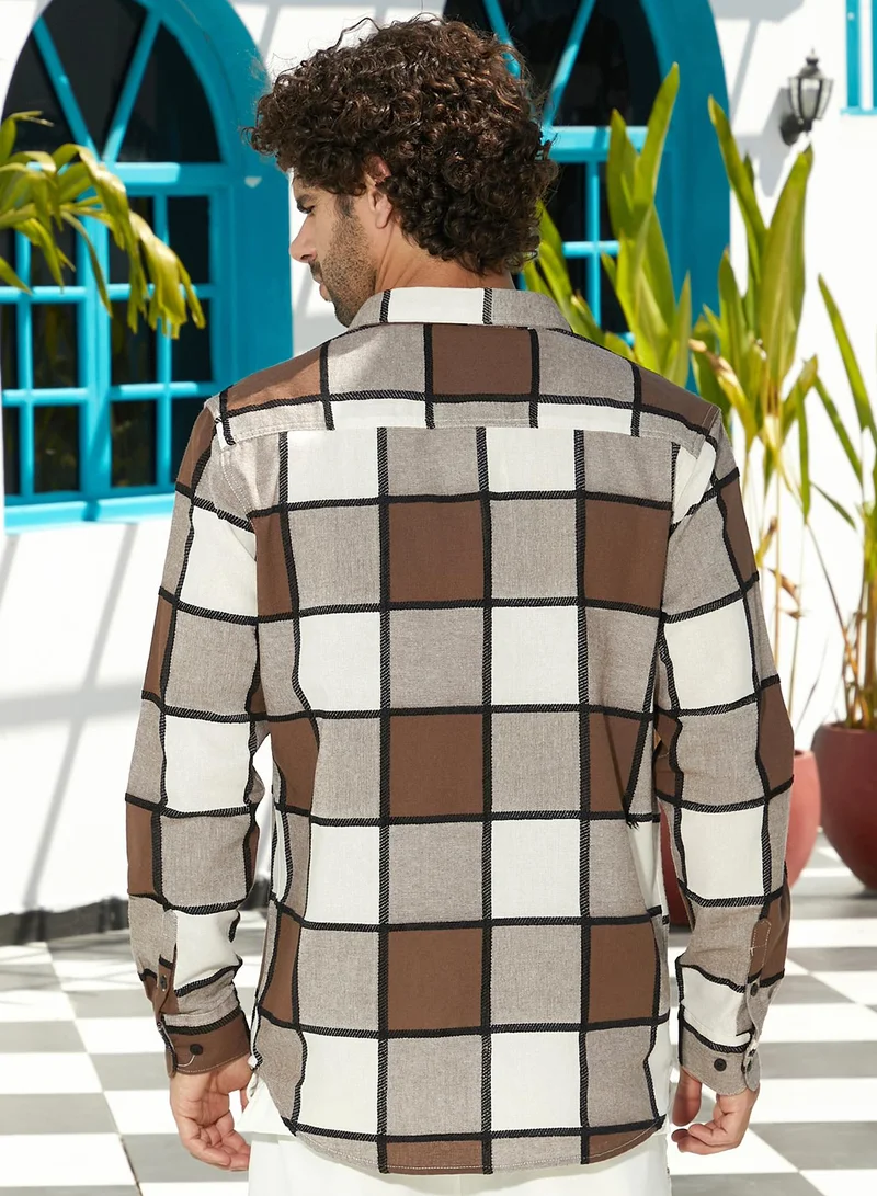Campus Sutra Men's Russet Brown Outlined-Buffalo Regular Shirt