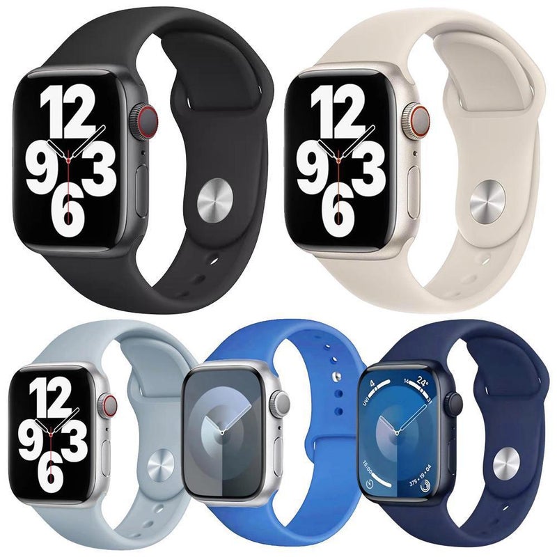 For Apple Watch 42 / 44 / 45 / 46 / 49mm 5 Pack xDfind Solid Color Silicone Sports Watch Band