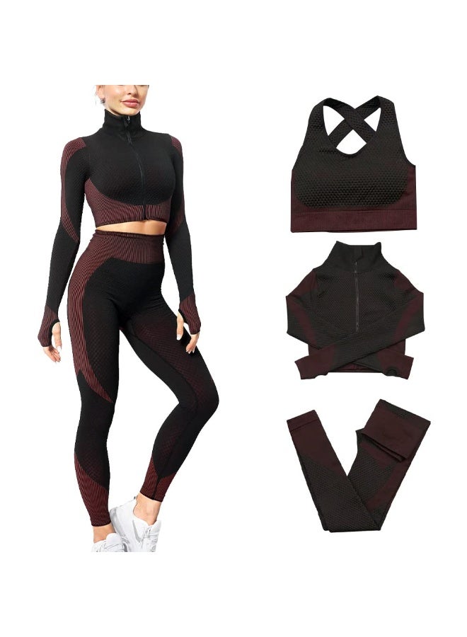NIBEMINENT Women's 3pcs Seamless Workout Outfits Sets, Yoga Sportswear Tracksuit Leggings and Stretch Sports Bra Fitness - Image 1