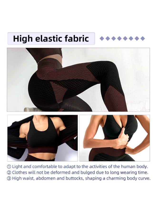 NIBEMINENT Women's 3pcs Seamless Workout Outfits Sets, Yoga Sportswear Tracksuit Leggings and Stretch Sports Bra Fitness - Image 4