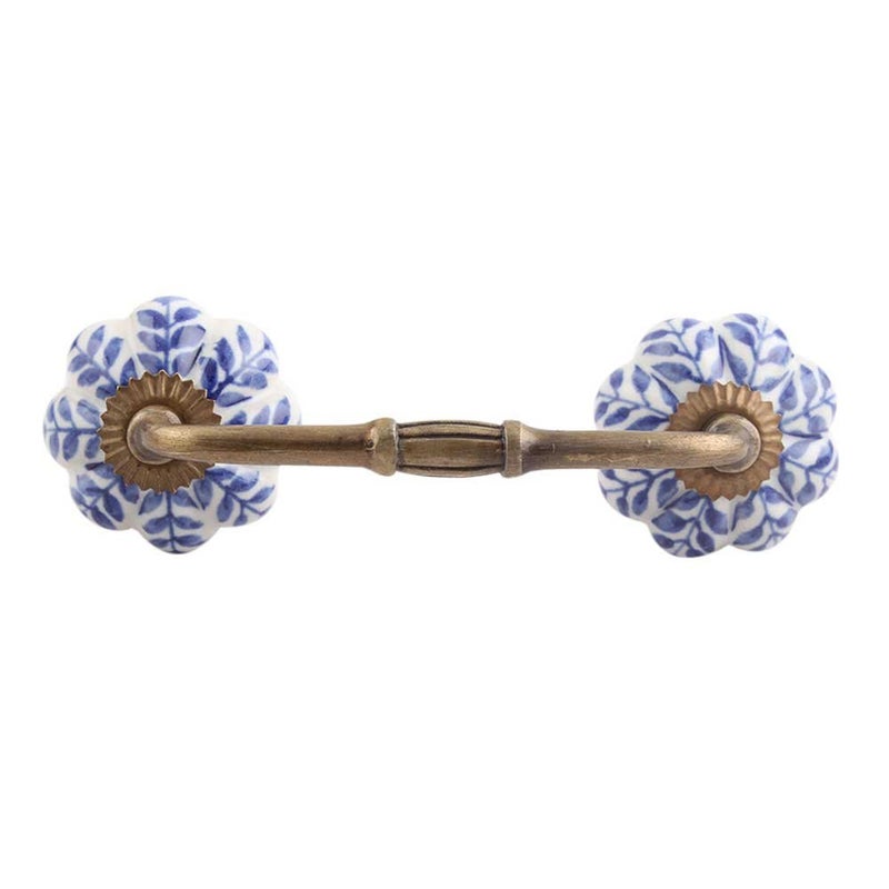 Indian-Shelf IndianShelf 1 Pack Ceramic Blue Cabinet Pulls Floral Vintage Kitchen Drawer Handles Door Dresser Handles Antique Hardware 4 Hole to Hole BH104MCK07 - Image 1