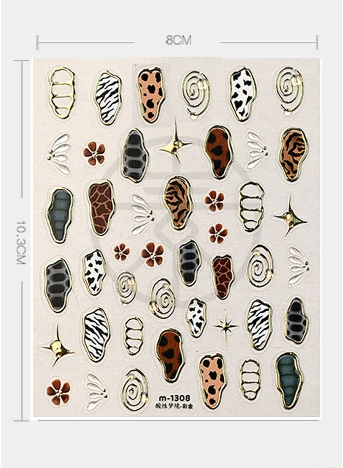 Retro Animal Pattern Nail Stickers - 3D Gold Color Leopard Print Nail Art Stickers Vintage Animal Print Design Nail Decals Personalized Zebra Cow Pattern Self-Adhesive Nail Art Supplies for Women - Image 1