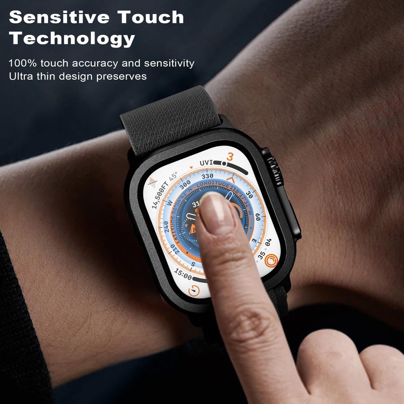 WSKEN for Apple Watch Ultra 3/Ultra 2/Ultra Screen Protector 49mm,9H Tempered Glass + Titanium Alloy Frame, [Keep Original] [Touch Sensitive] Lightweight Protective Glass Film for iwatch Ultra 3/2/1 - Image 3