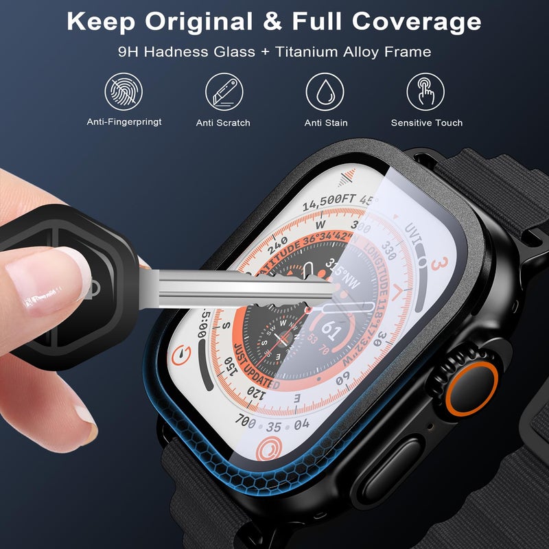 WSKEN for Apple Watch Ultra 3/Ultra 2/Ultra Screen Protector 49mm,9H Tempered Glass + Titanium Alloy Frame, [Keep Original] [Touch Sensitive] Lightweight Protective Glass Film for iwatch Ultra 3/2/1 - Image 2
