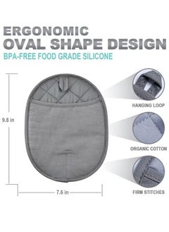 Generic 2-Piece Heat and Slip Resistant Silicone Kitchen Oven Mitts,Quilted Liner 19x25 Cm Gray  - Image 4