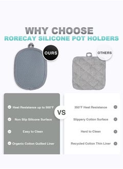 Generic 2-Piece Heat and Slip Resistant Silicone Kitchen Oven Mitts,Quilted Liner 19x25 Cm Gray  - Image 5