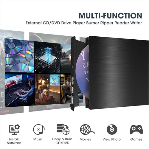 ROOFULL External CD DVD Drive for Laptop with Carrying Case, USB 3.0 Type-C DVD Player CD Disc Reader Writer Burner Portable for Windows 11/10/7 Computer Mac MacBook Linux PC, ECD819-SU3 - Image 3