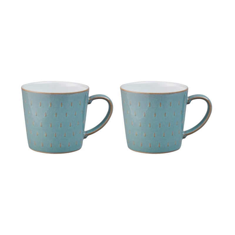 Denby  Azure Blue Patterned Coffee Mug Set of 2  400ml Large Stoneware Ceramic Cascade Tea Mug Set For Home  Office  Dishwasher Safe Microwave Safe  Blue White Brown  Chip Resistant