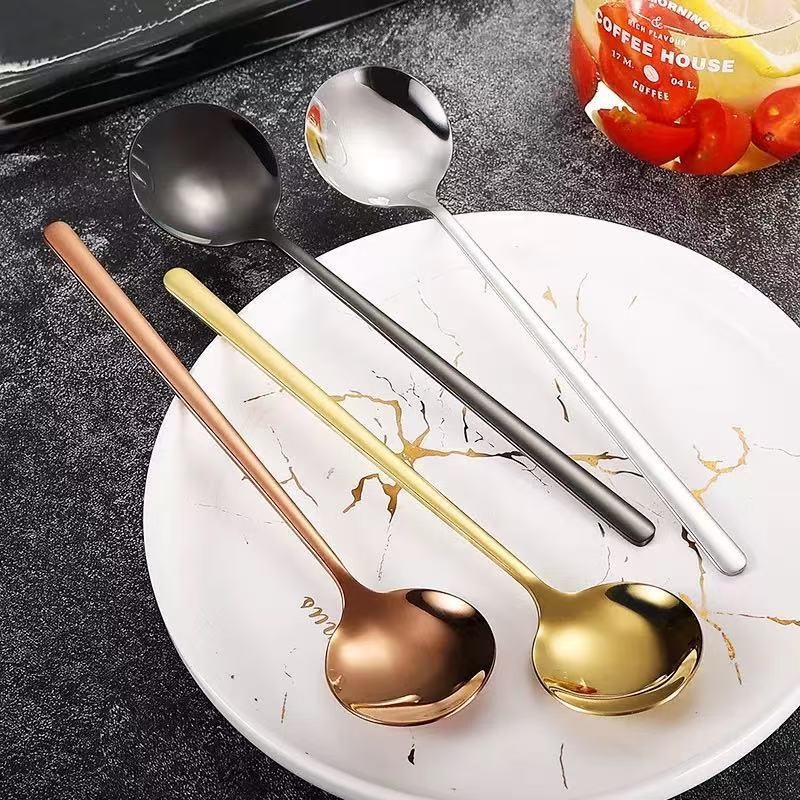 304 Stainless Steel Spoon Golden Long Handle Star Bar Small Round Coffee Spoon Creative Cute Ice Cream Mixing Dessert Spoon - Image 5