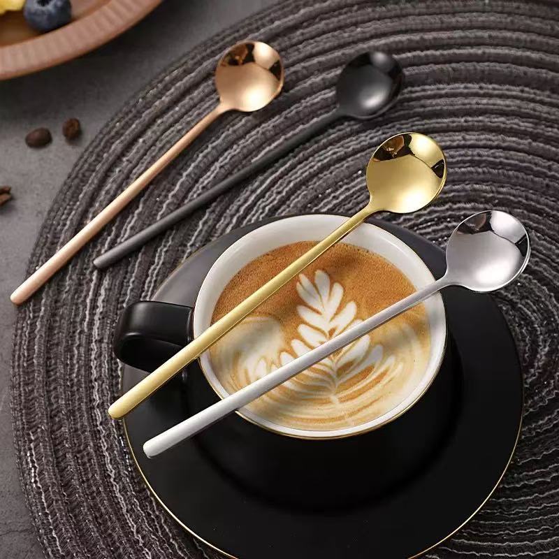 304 Stainless Steel Spoon Golden Long Handle Star Bar Small Round Coffee Spoon Creative Cute Ice Cream Mixing Dessert Spoon - Image 3