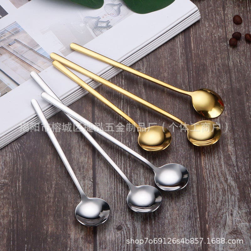 304 Stainless Steel Spoon Golden Long Handle Star Bar Small Round Coffee Spoon Creative Cute Ice Cream Mixing Dessert Spoon - Image 2
