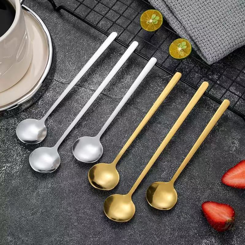 304 Stainless Steel Spoon Golden Long Handle Star Bar Small Round Coffee Spoon Creative Cute Ice Cream Mixing Dessert Spoon - Image 4