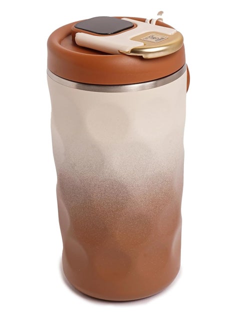 Coffee Mug 430ml Travel Mug with Smart Touch Temperature Display Strong Stainless Steel Heat and Cold Preservation (Beige-Brown)