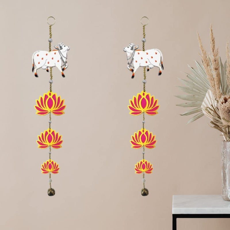 ADIKALA Adikala Handmade Wall Hanging 3 Different Size Acrylic Lotus with Pichwai Cow for Home Door Decor Pooja All Festival and Wedding Decor 1 Pair - Image 3