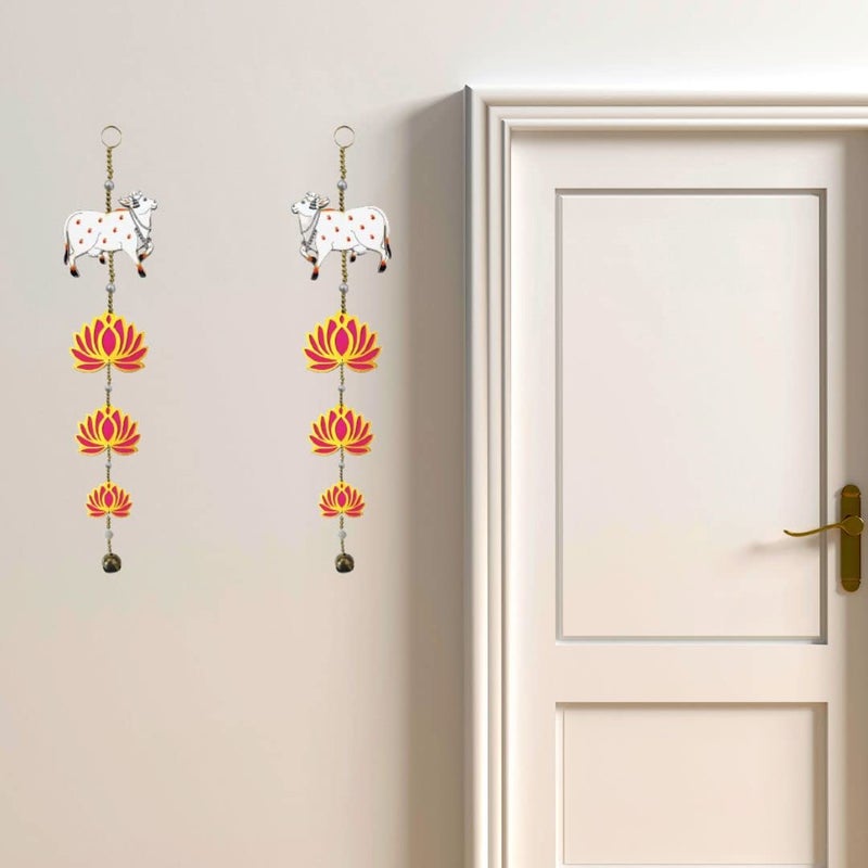 ADIKALA Adikala Handmade Wall Hanging 3 Different Size Acrylic Lotus with Pichwai Cow for Home Door Decor Pooja All Festival and Wedding Decor 1 Pair - Image 2