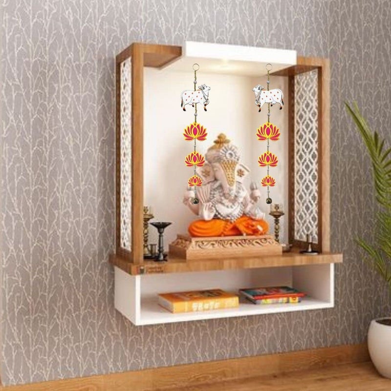 ADIKALA Adikala Handmade Wall Hanging 3 Different Size Acrylic Lotus with Pichwai Cow for Home Door Decor Pooja All Festival and Wedding Decor 1 Pair - Image 4