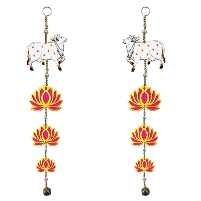 ADIKALA Adikala Handmade Wall Hanging 3 Different Size Acrylic Lotus with Pichwai Cow for Home Door Decor Pooja All Festival and Wedding Decor 1 Pair - Image 1