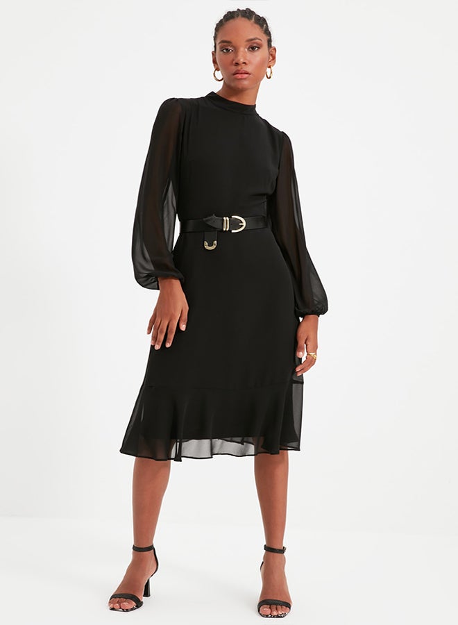 trendyol Black A-Line High Neck Midi Lined Chiffon Woven Dress TWOAW20EL1313 - Image 2